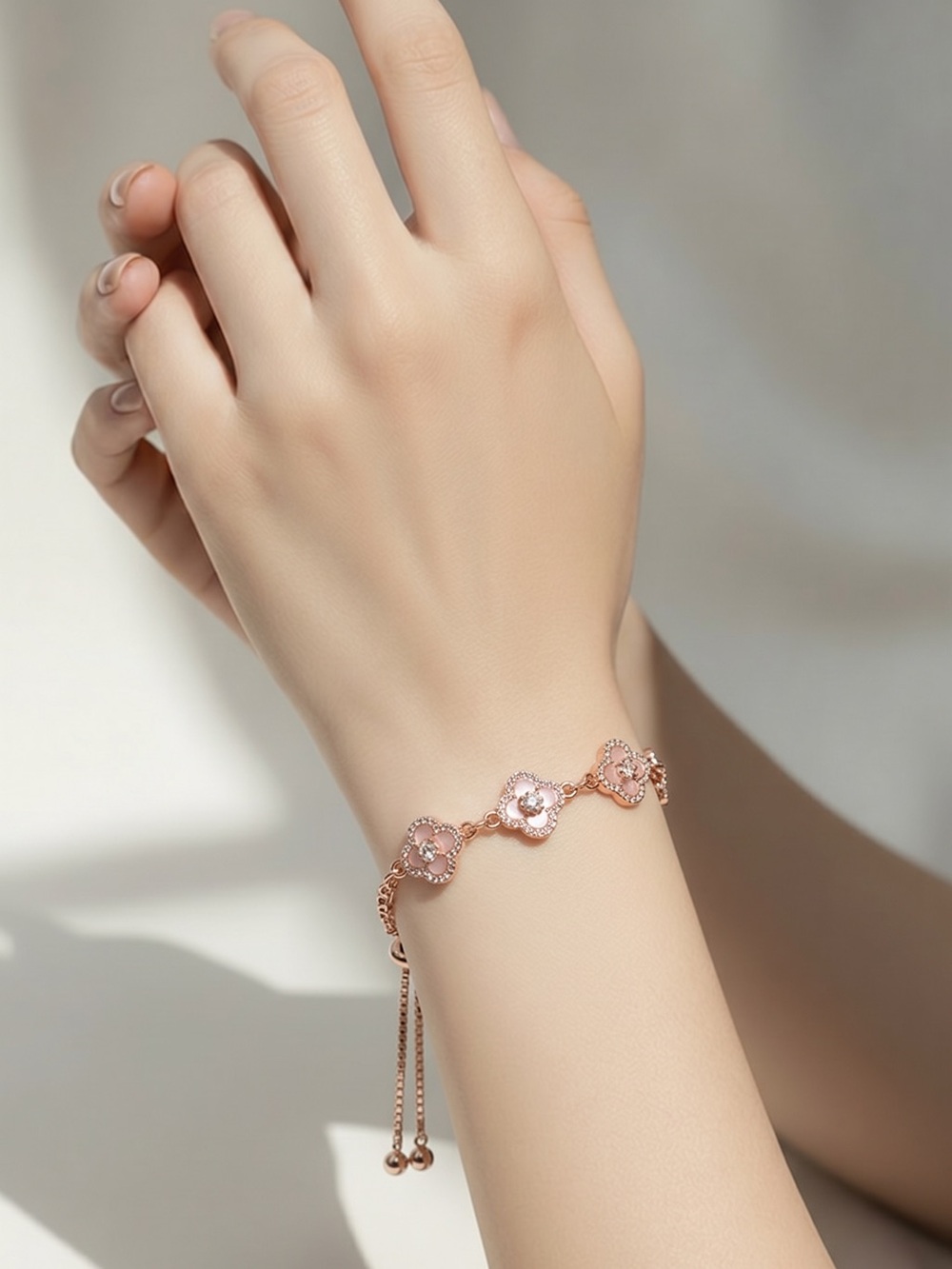 Delicate Rose Gold Plated Flower Elevator Bracelet - Women Jewelry
